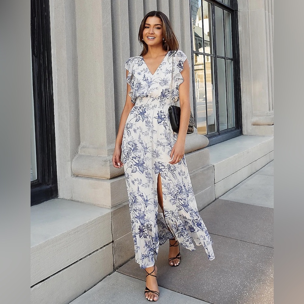 NWT Express Ruffle Smocked Maxi Dress